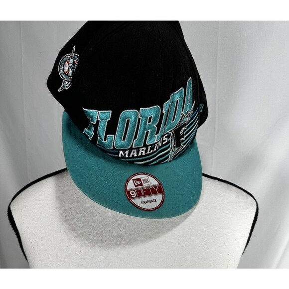 New Era Florida Marlins MLB Cap One Size Black Teal Snap Back Baseball - Picture 2 of 9
